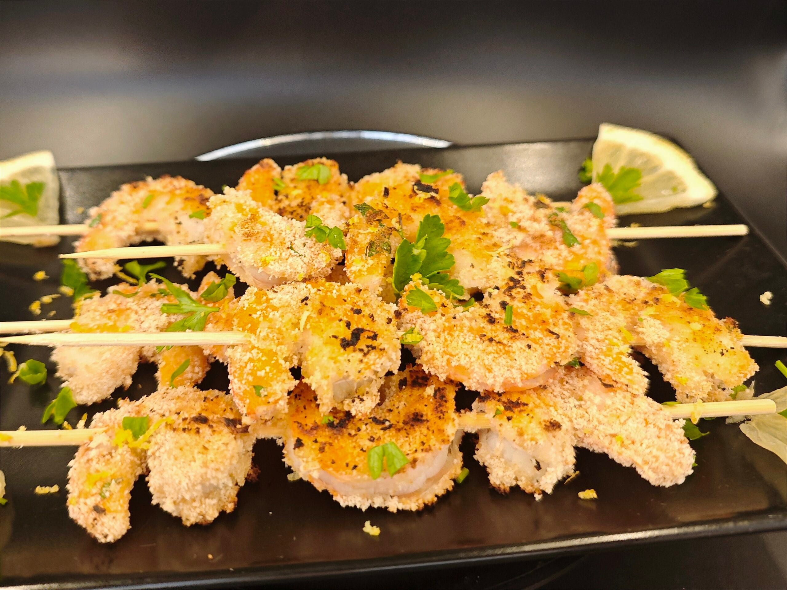 brochettes de crevettes à la poêle
