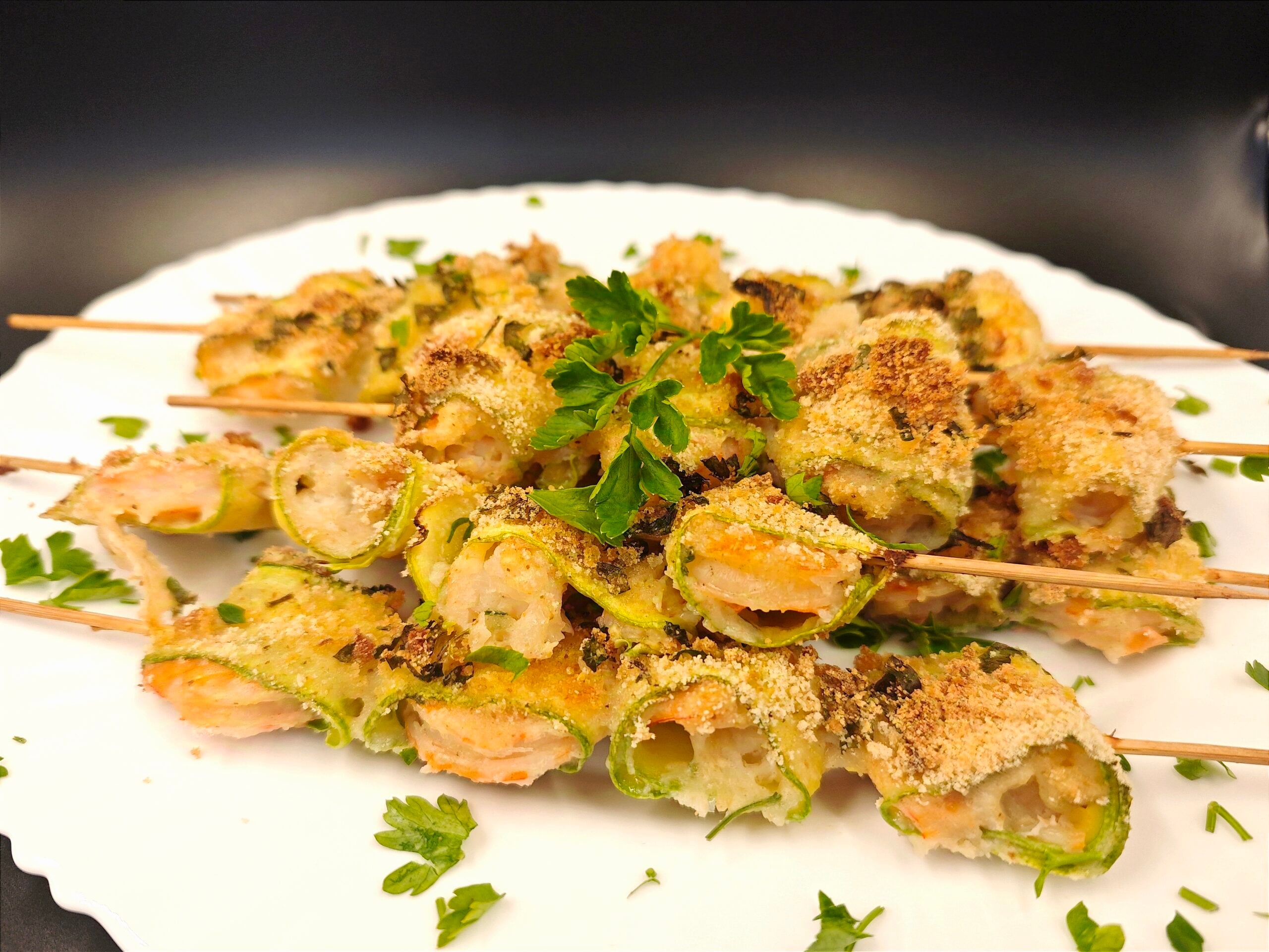 Brochettes de courgettes et crevettes
