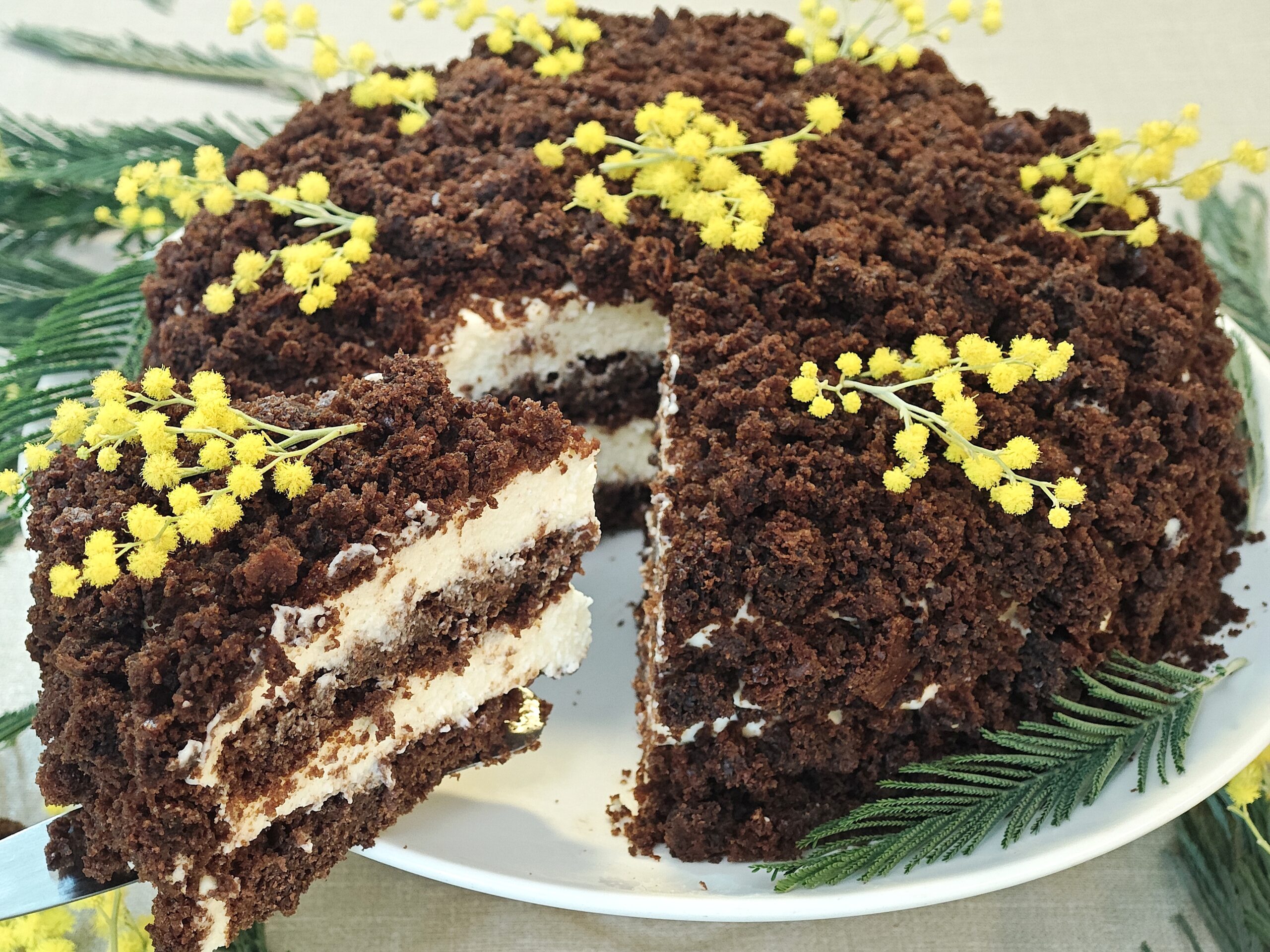 Gâteau mimosa chocolat et crème sans œufs