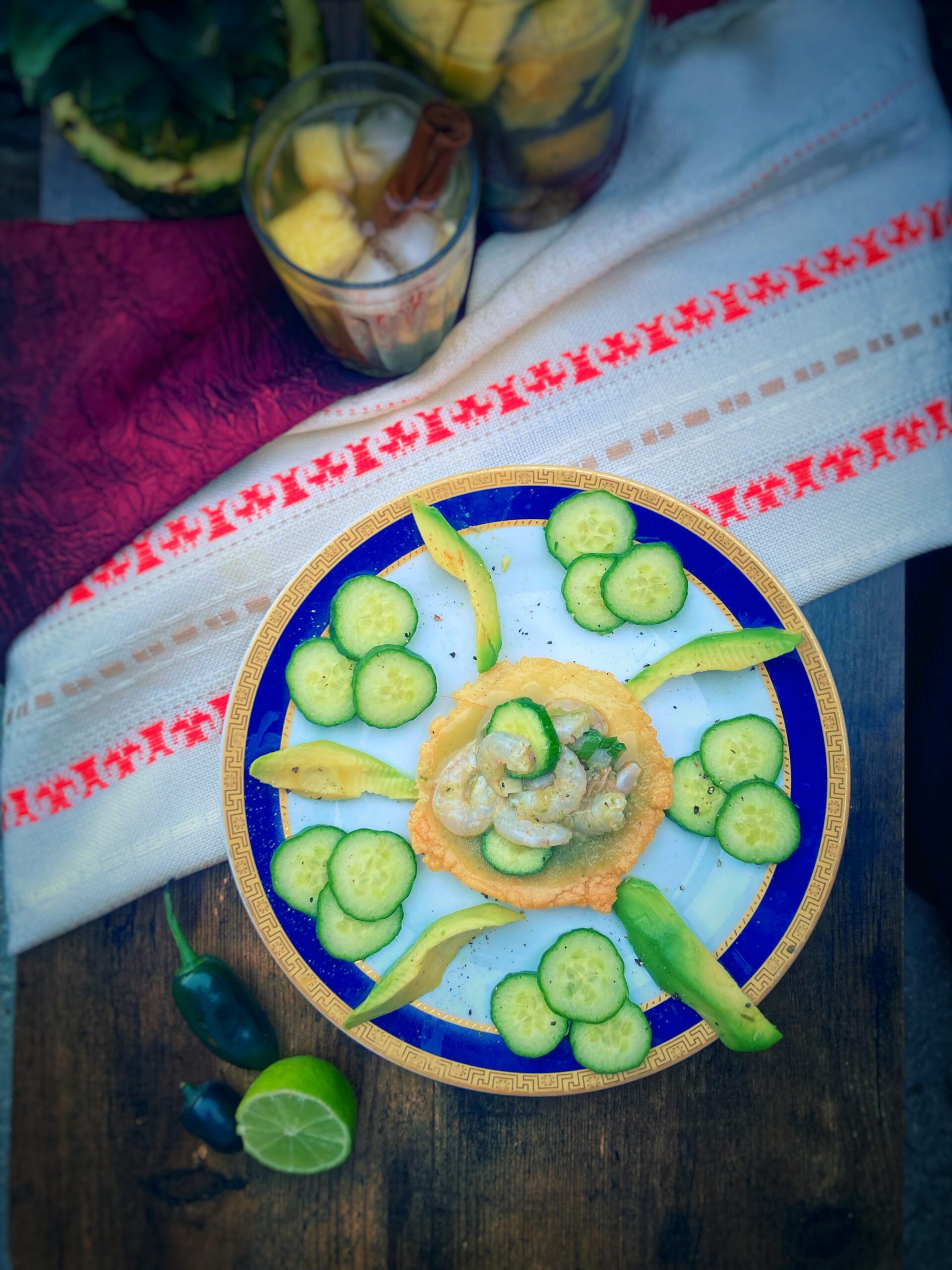 Tostada de Aguachile et Tepache (Mexique)