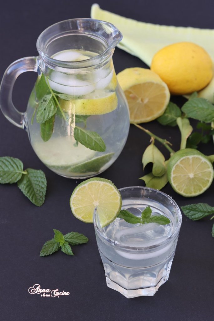 Eau rafraîchissante avec citron vert et menthe