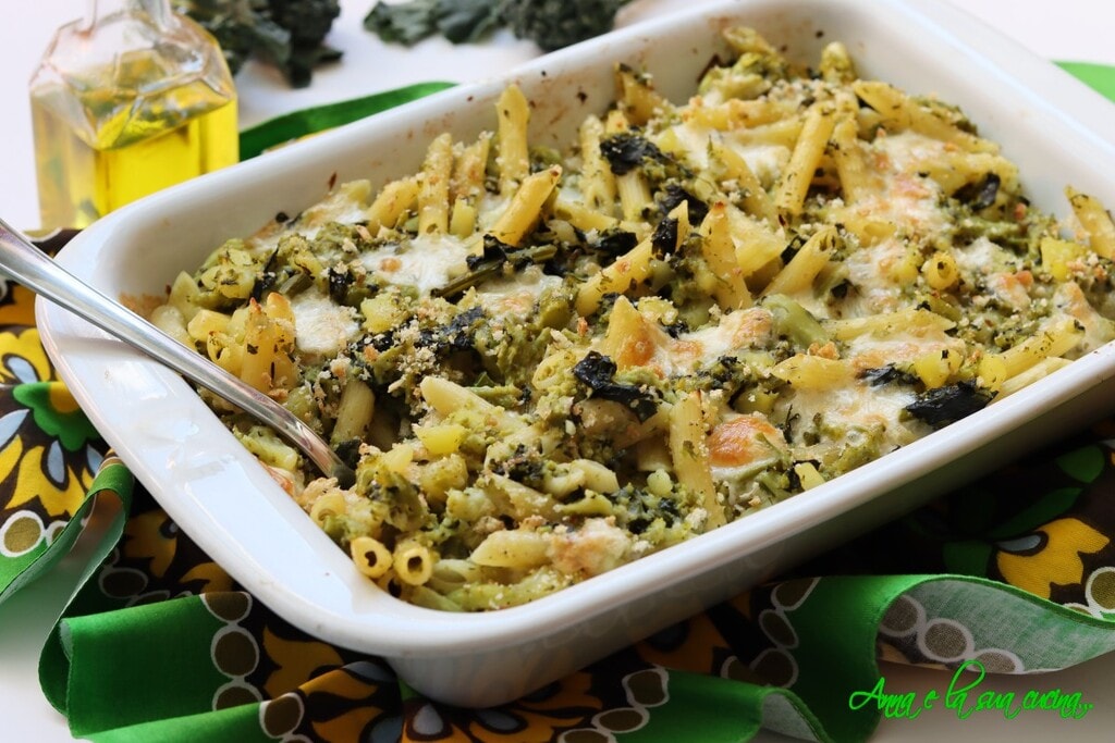 Pâtes aux pommes de terre et brocolis au four