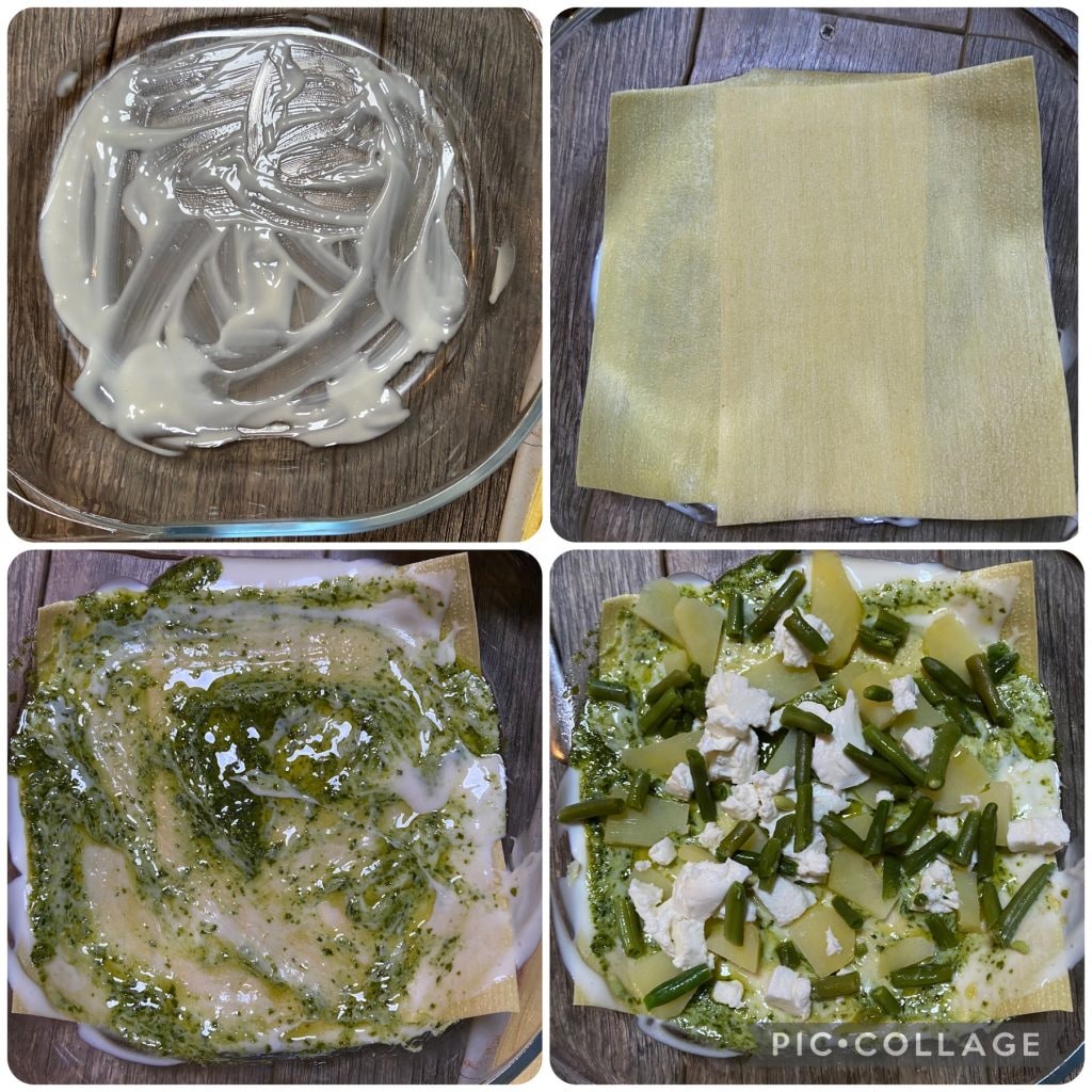 Lasagnes au pesto, pommes de terre et haricots verts