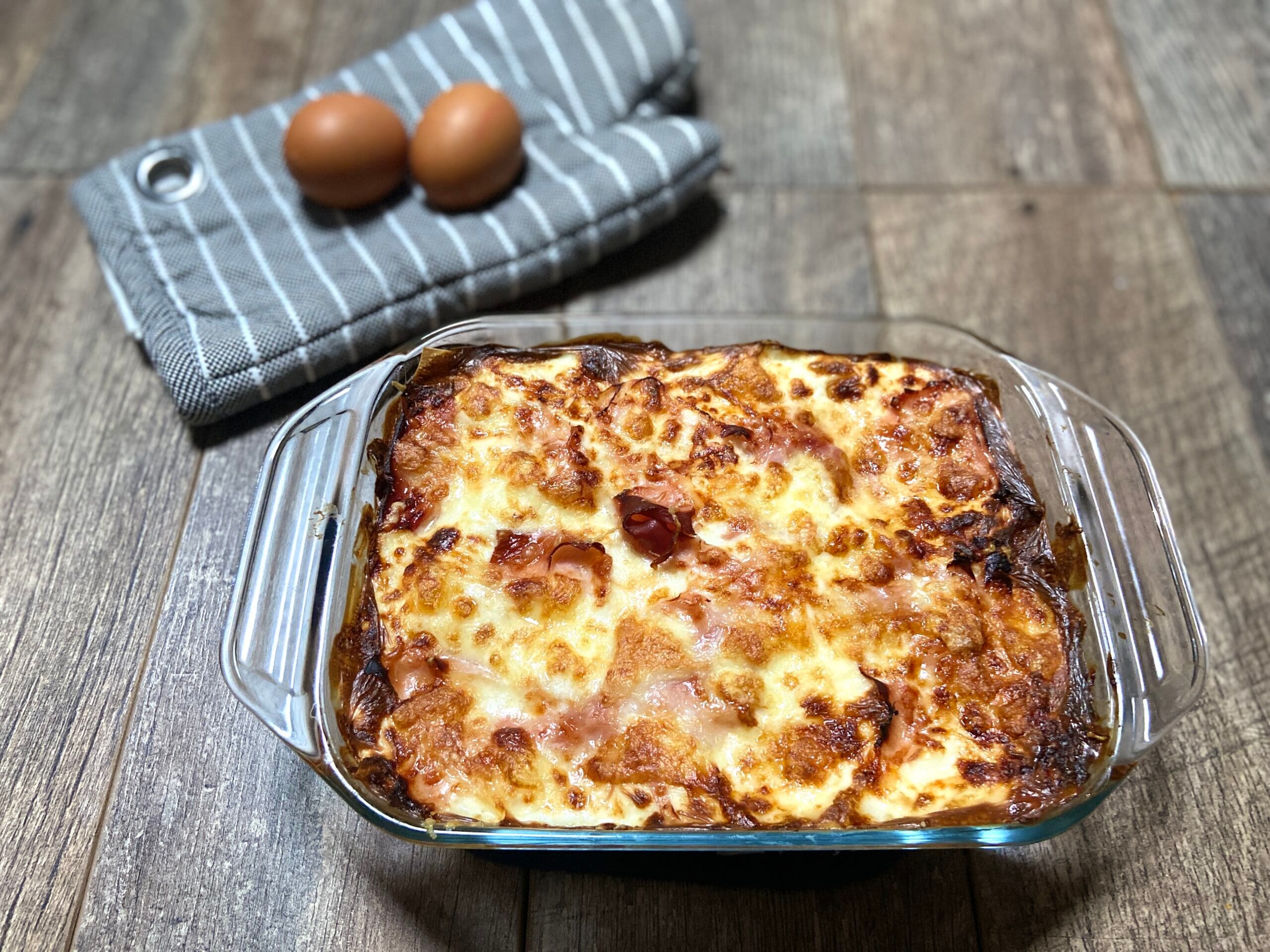 Lasagnes aux œufs et jambon
