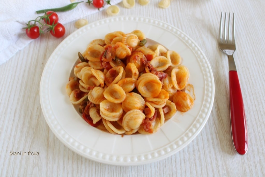 Orecchiette avec Lardons Haricots Verts et Tomates Cerises
