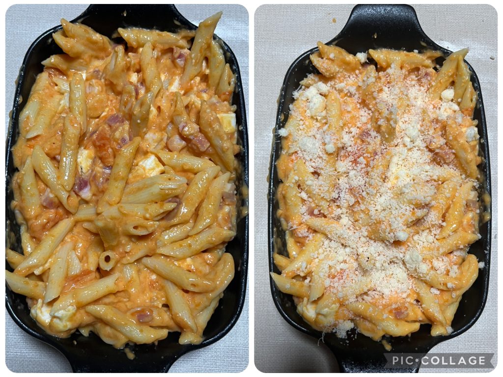 pâtes au four avec potiron et lardons