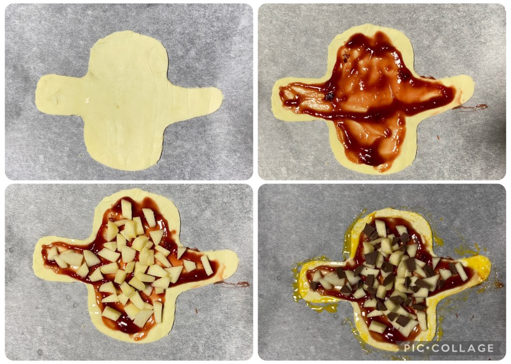 colombe en pâte feuilletée aux pommes et chocolat