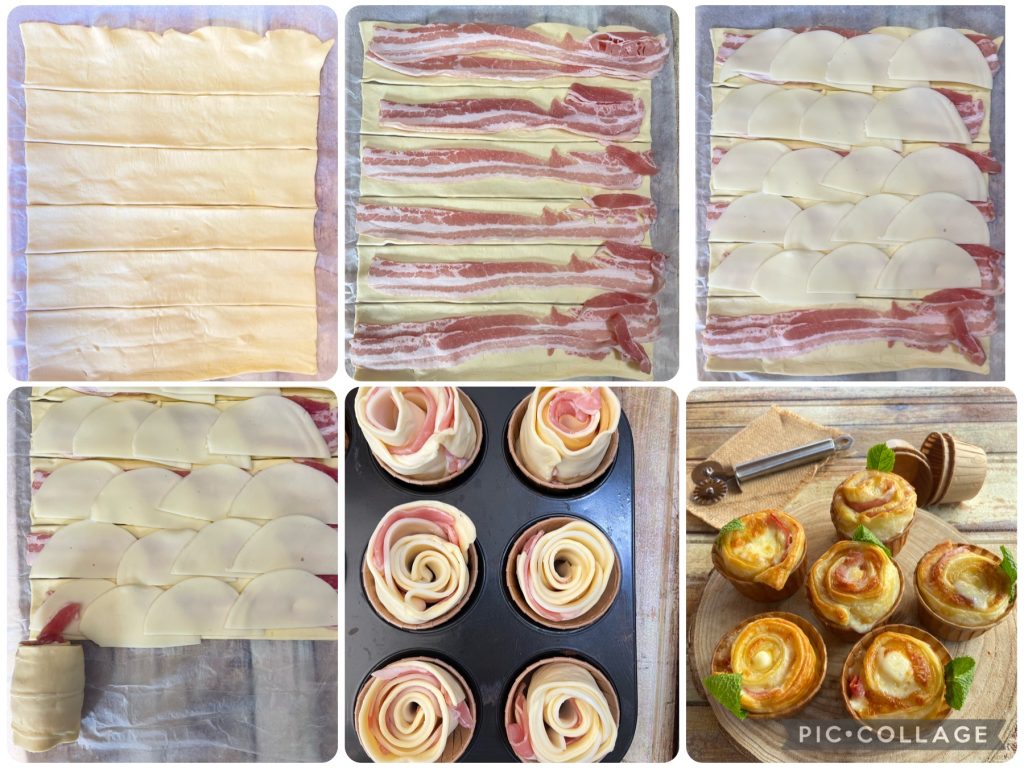 muffins de pâte feuilletée au bacon et fromage