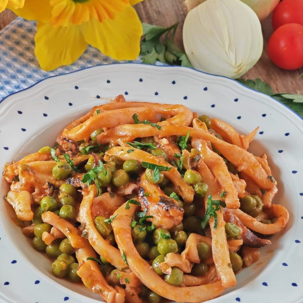 Seiches en sauce aux petits pois