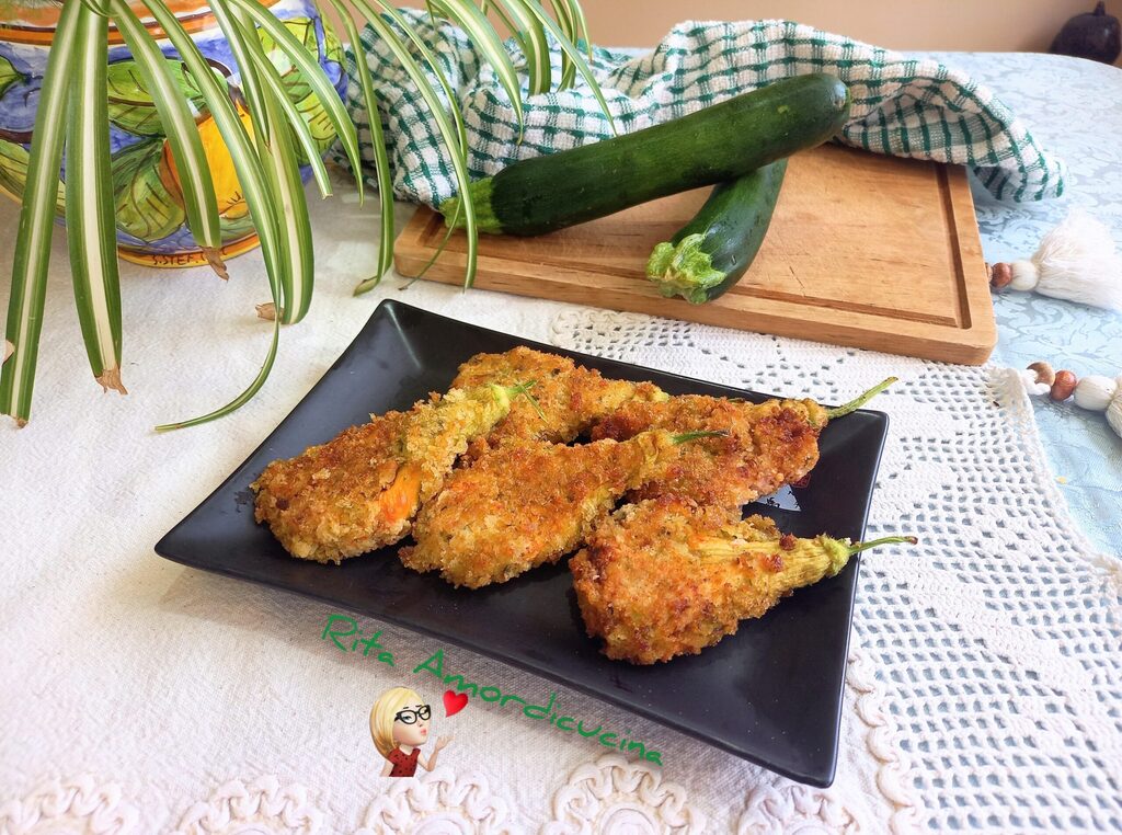 Les fleurs de courgettes avec mousse à la mortadelle