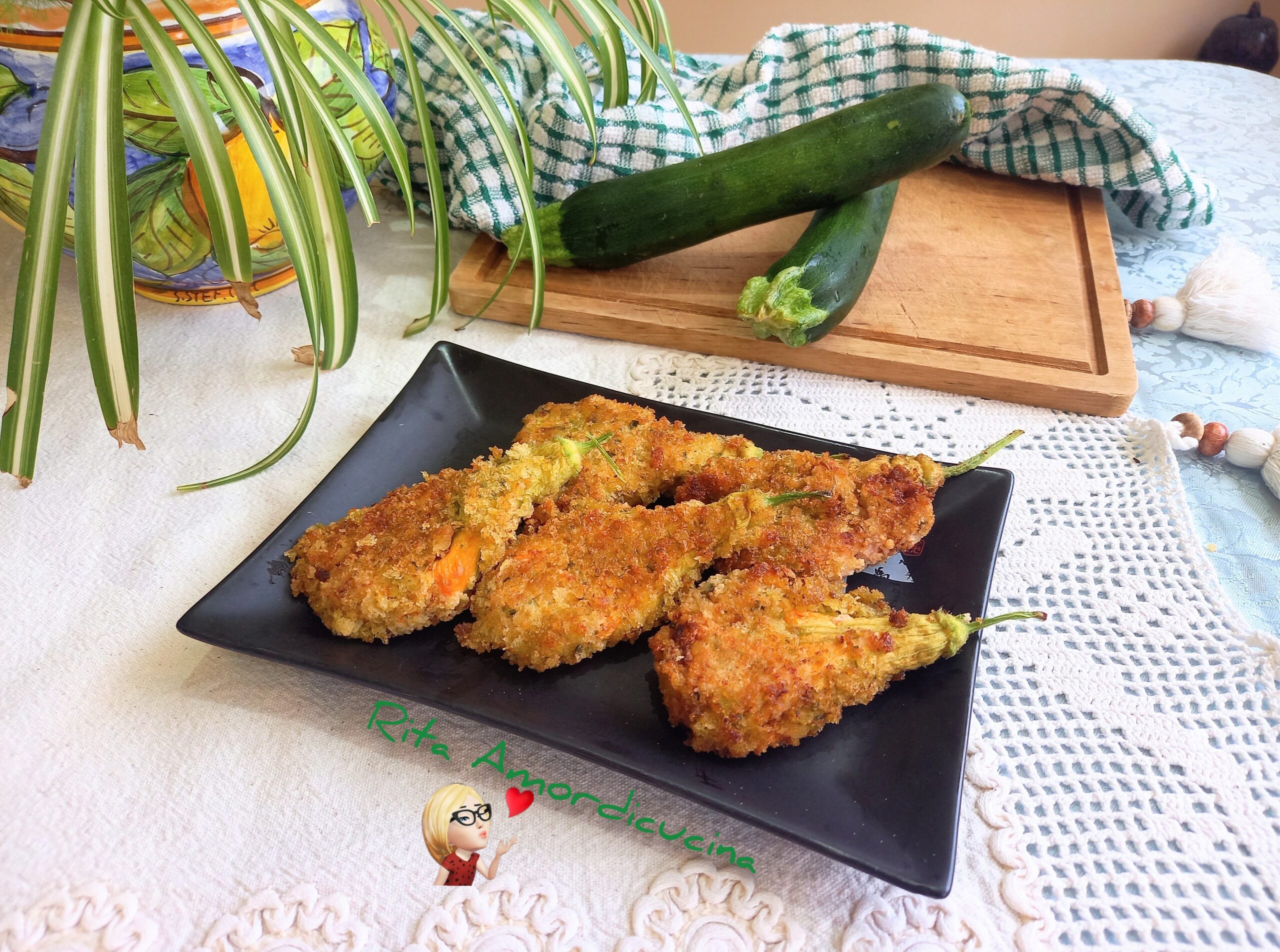 Les fleurs de courgettes avec mousse à la mortadelle