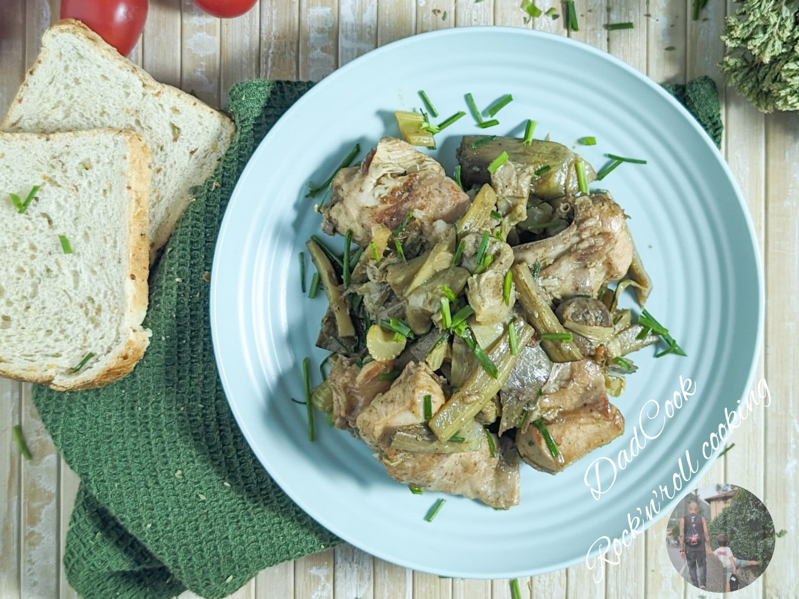 Lapin rôti à la poêle avec des artichauts