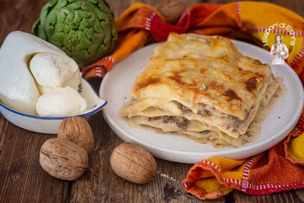 Lasagne aux artichauts avec béchamel aux noix