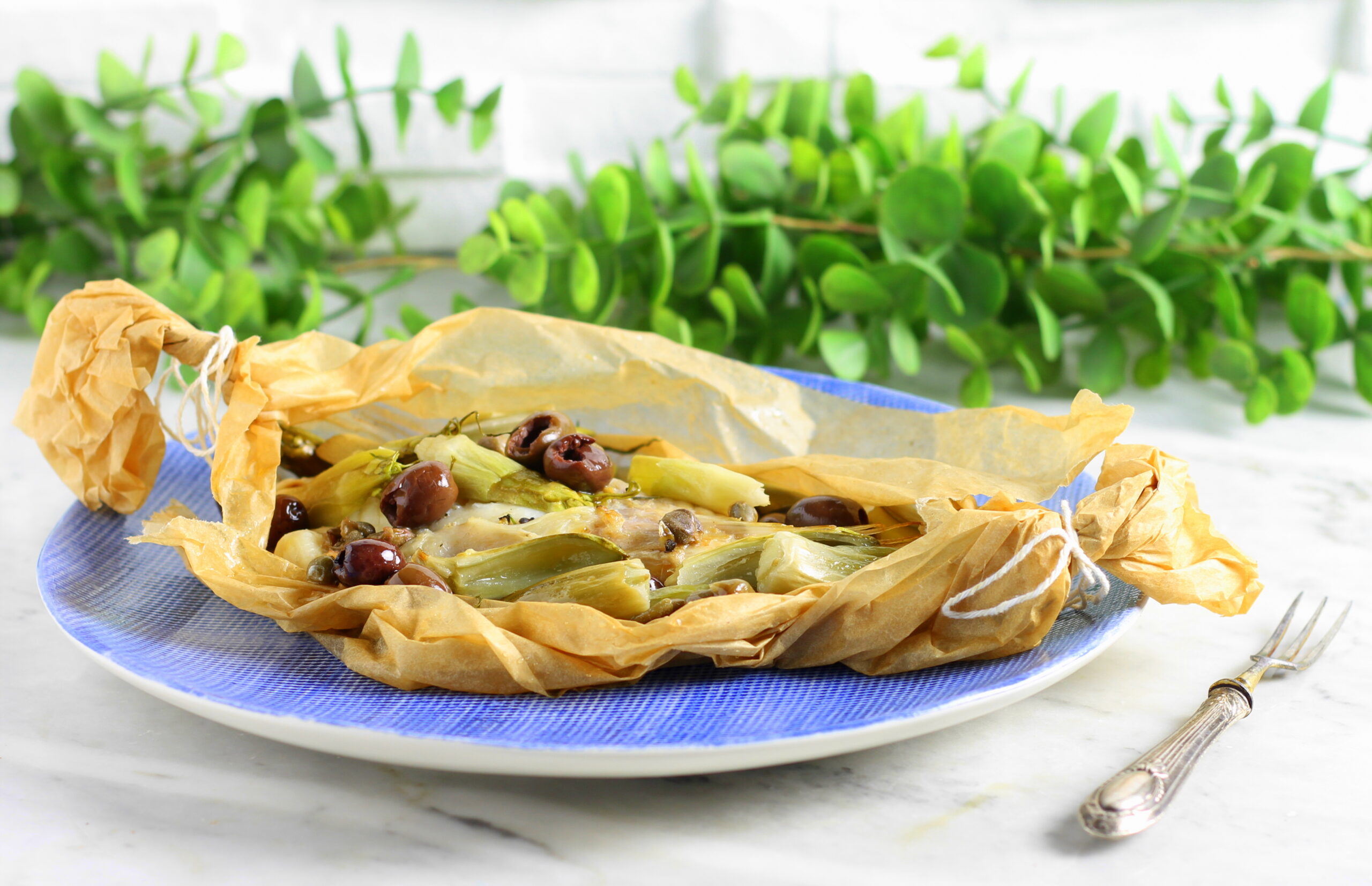 Lotte avec puntarelle en papillote