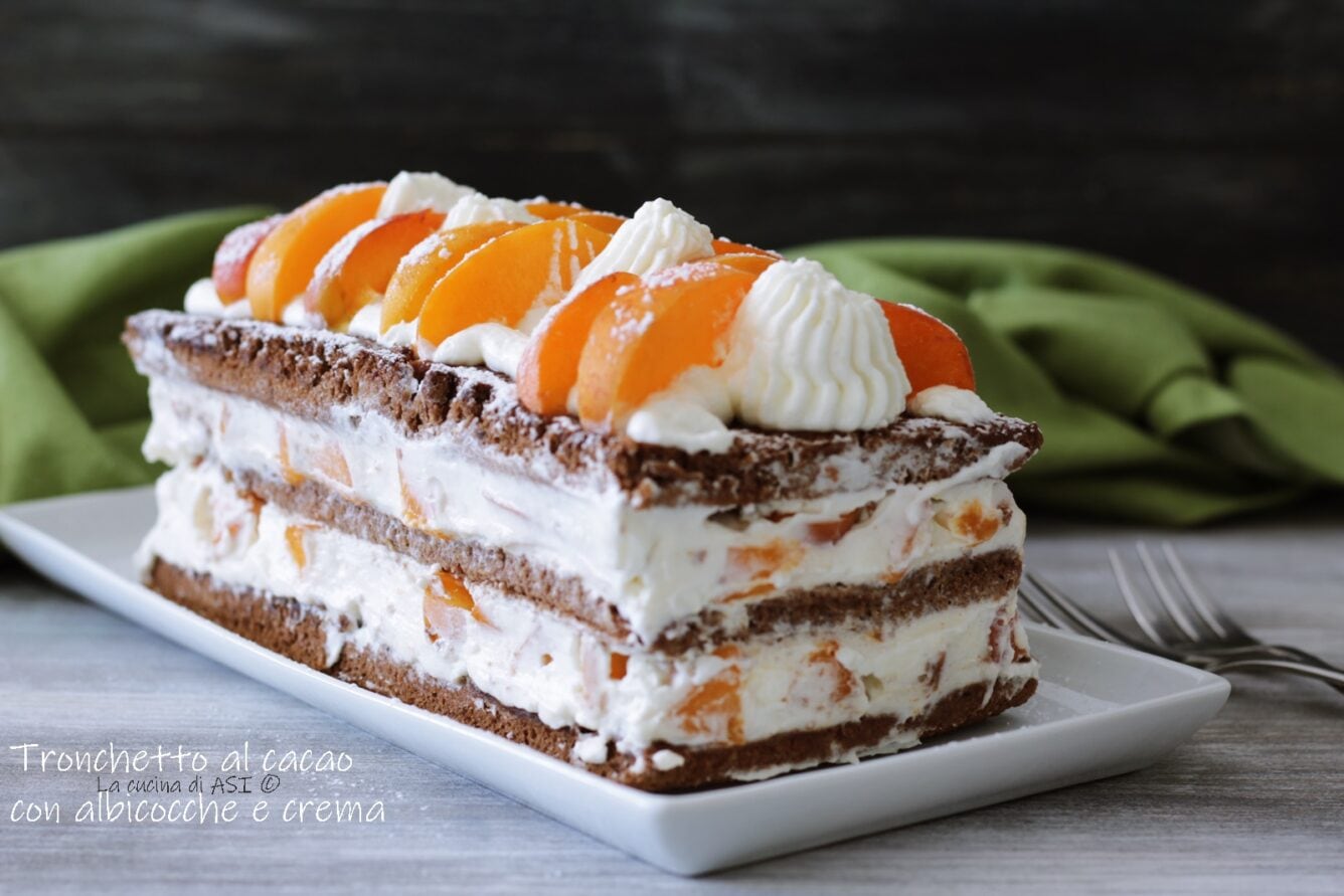 Bûche au cacao avec abricots et crème