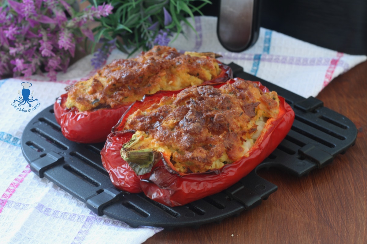 Poivrons farcis sans viande à la friteuse à air, recette étape par étape.