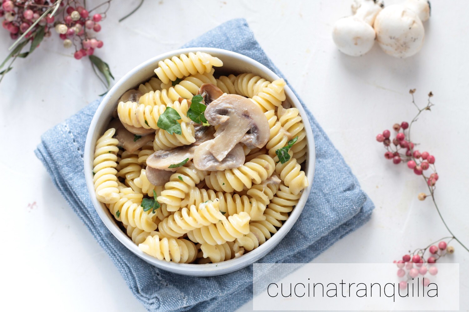Fusilli crémeux aux champignons