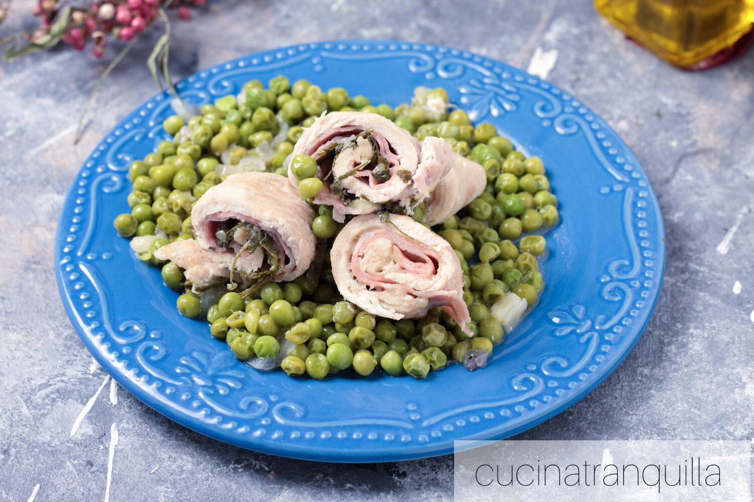 Roulés de dinde aux petits pois