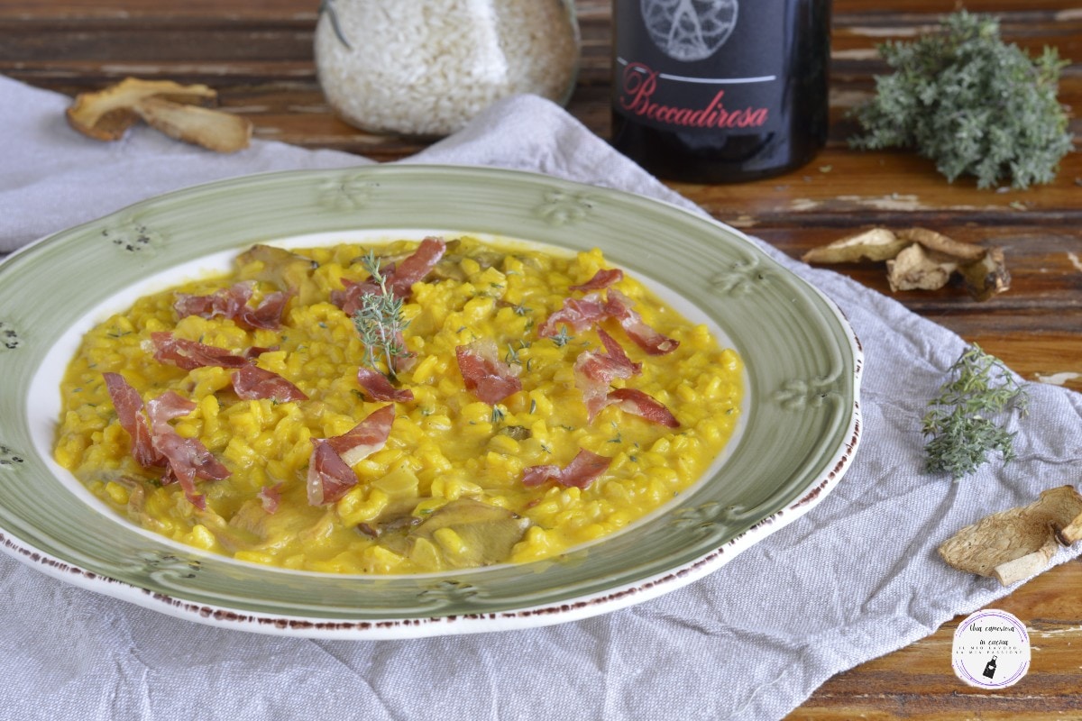 Risotto au safran champignons fromage et coppa