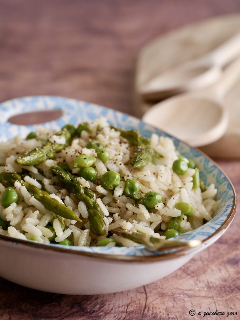 Risotto complet avec asperges et petits pois