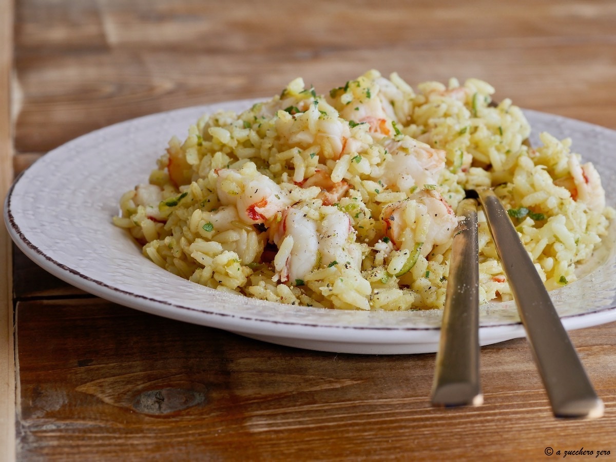 Risotto aux courgettes et crevettes intégral et désamidonné