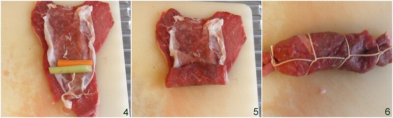 farcir les roulades de bœuf avec du jambon et des légumes