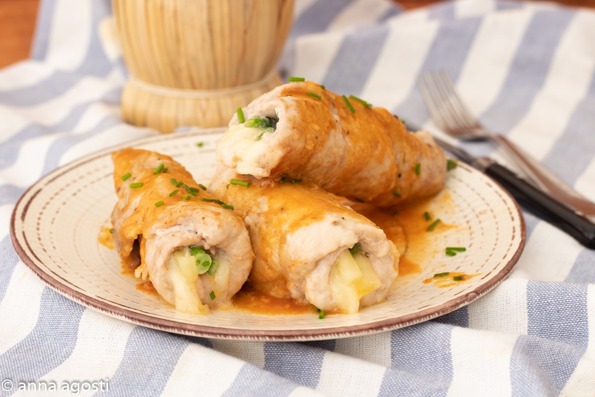 Roulades fondantes de longe et haricots verts