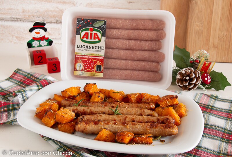 Saucisses et courge gratinées au four