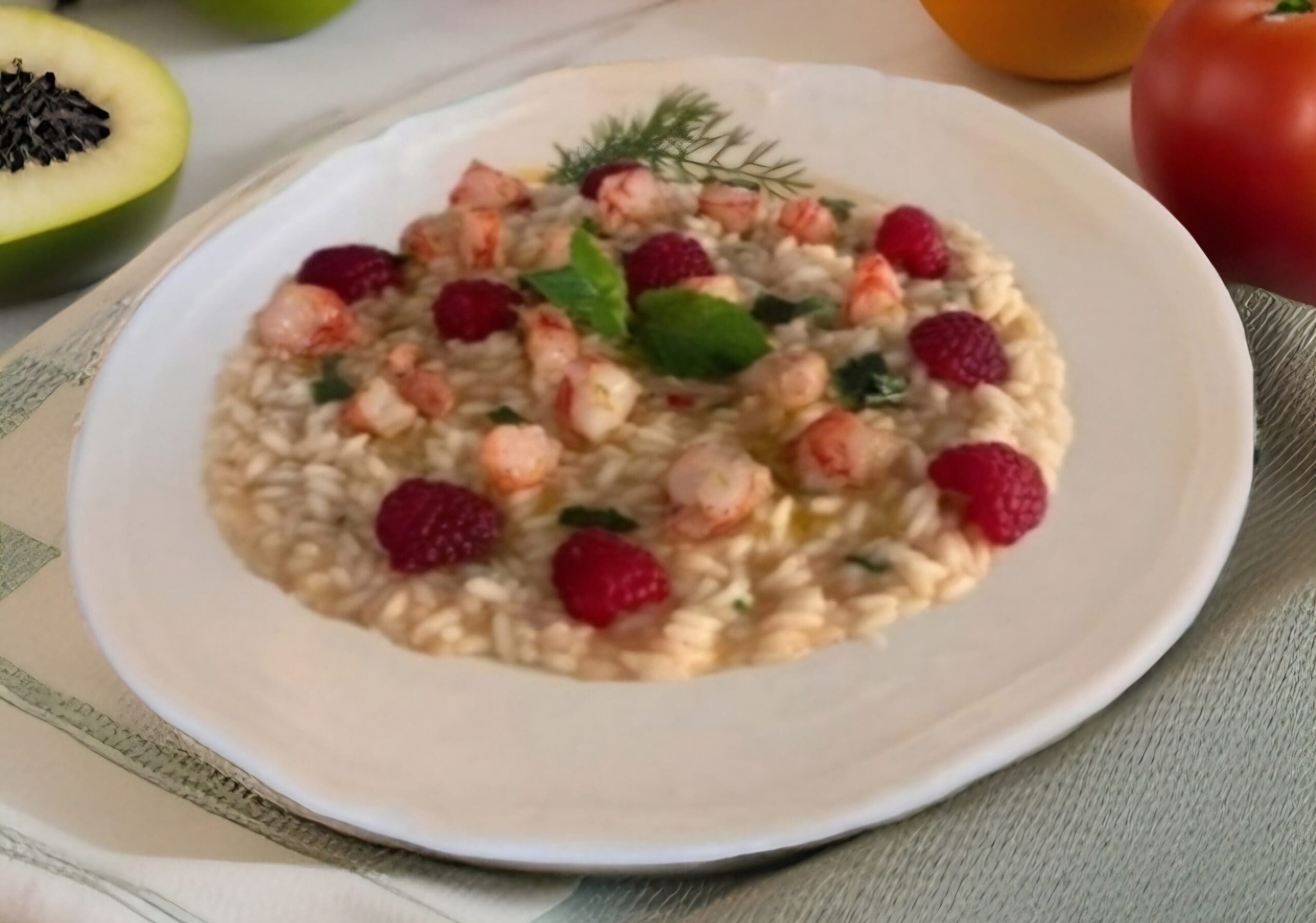 Risotto aux gambas et framboises