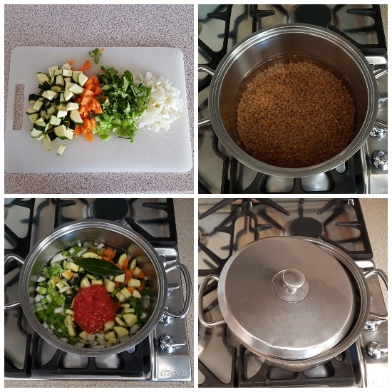 Soupe de lentilles avec carottes et courgettes, préparation