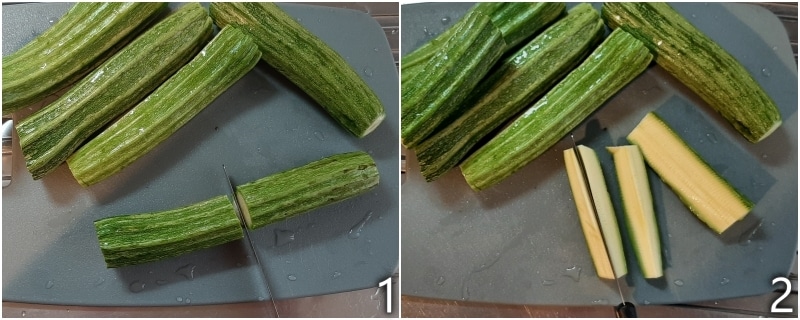 a. couper les courgettes en bâtonnets