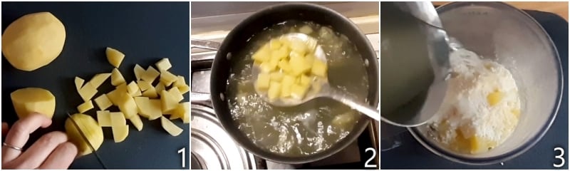 a. cuire les pommes de terre en dés pour la fausse carbonara