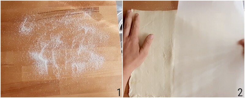 a. étaler la pâte feuilletée sur le plan sucré