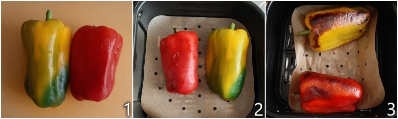 a. mettre les poivrons entiers dans la friteuse à air