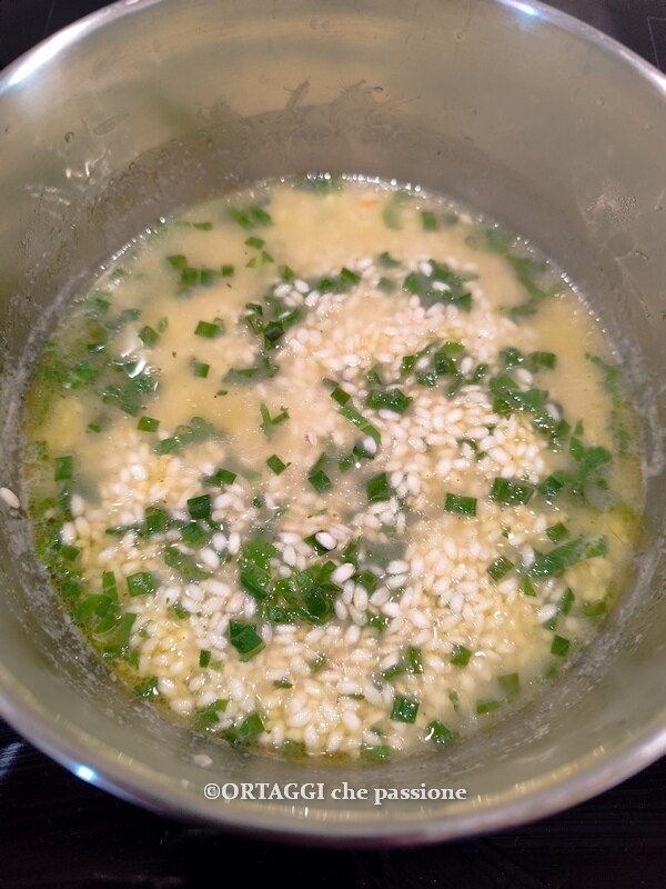 ajouter le bouillon au risotto aux primevères