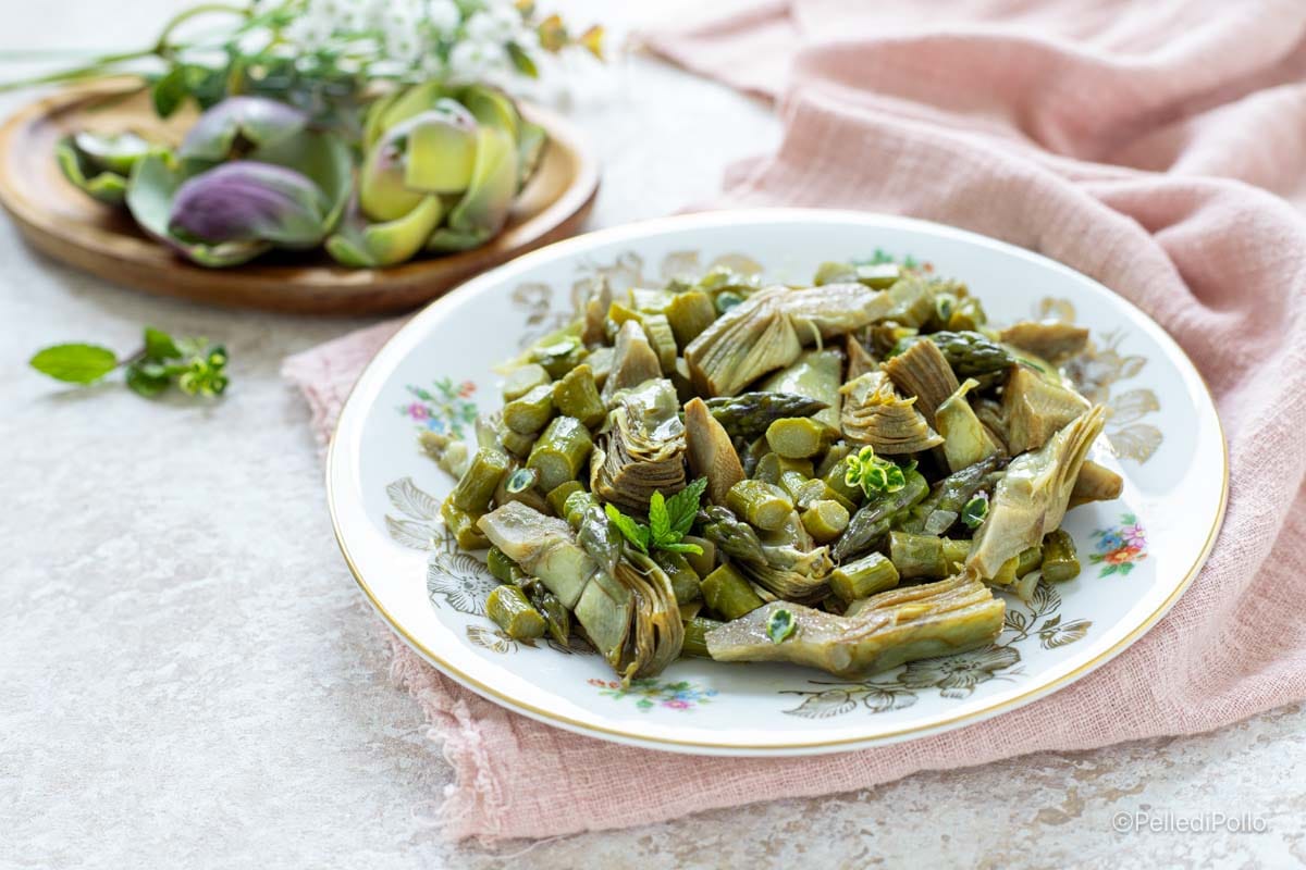 Artichauts et asperges à la poêle