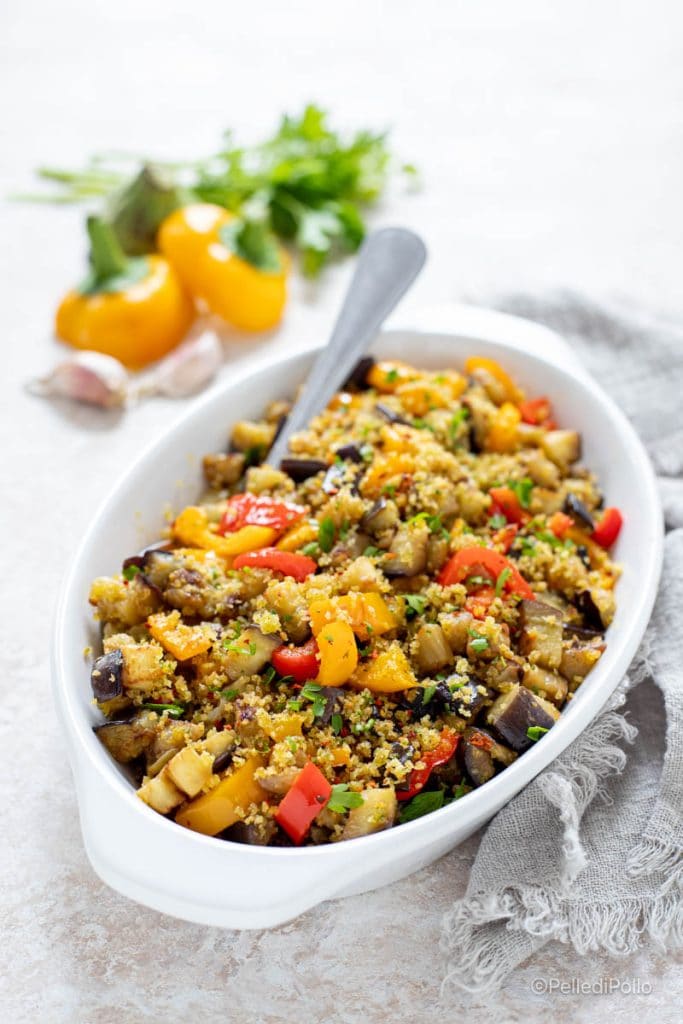 aubergines et poivrons à la poêle avec chapelure