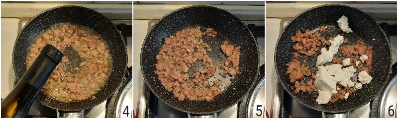 b. ajouter la ricotta à la saucisse pour la sauce à la norcina