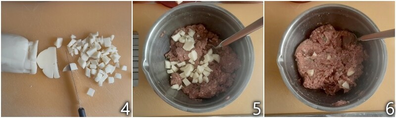 b. ajouter les cubes de scamorza à la farce