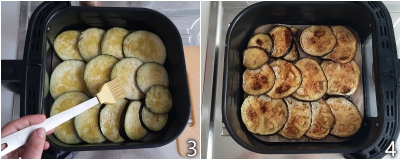b. cuire les aubergines à la friteuse à air