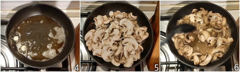b. faire cuire les champignons de Paris sautés à la poêle avec le beurre
