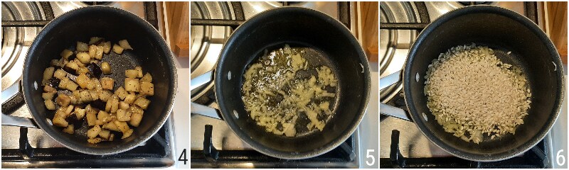 b. faire griller le riz pour un risotto aux grains détachés