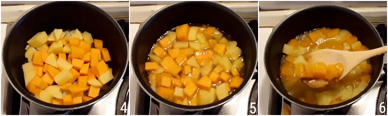 b. faire mijoter les légumes jusqu'à obtenir une soupe crémeuse