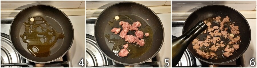 b. faire revenir la saucisse émiettée
