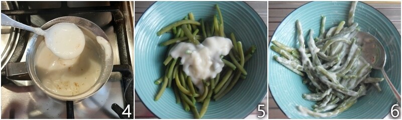 b. mélanger les haricots cuits avec la béchamel