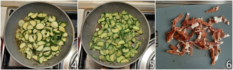 b. mijoter les courgettes avec l'oignon nouveau