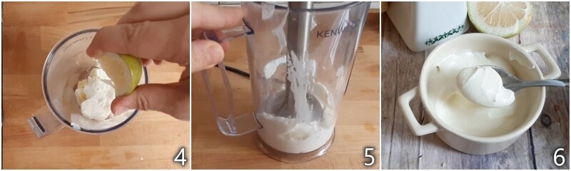 b. mixer les œufs durs avec le yaourt pour la mayonnaise légère