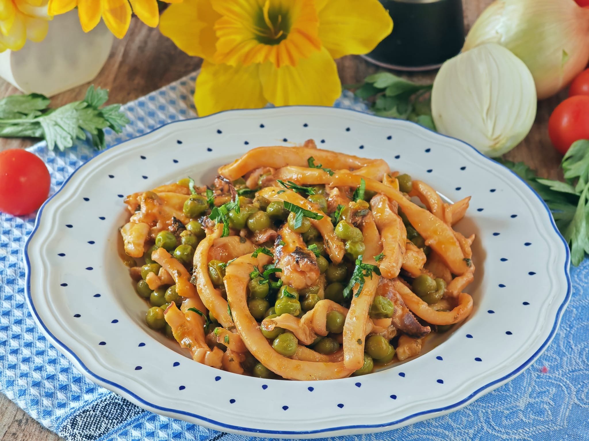 Seiches en sauce aux petits pois