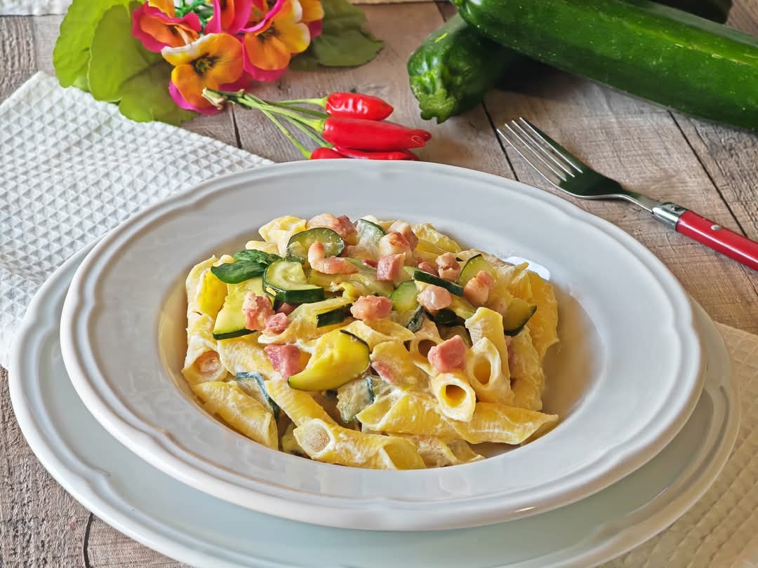 Garganelli aux courgettes et lardons