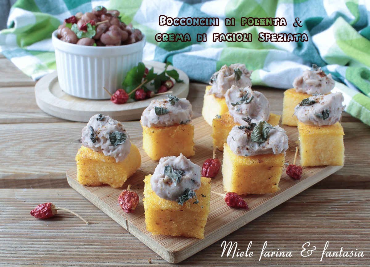 Bouchées de polenta avec crème de haricots
